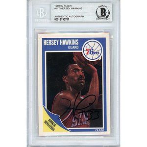 Hersey Hawkins Sixers Signed 1989-90 Fleer Basketball Card Beckett BAS Autograph